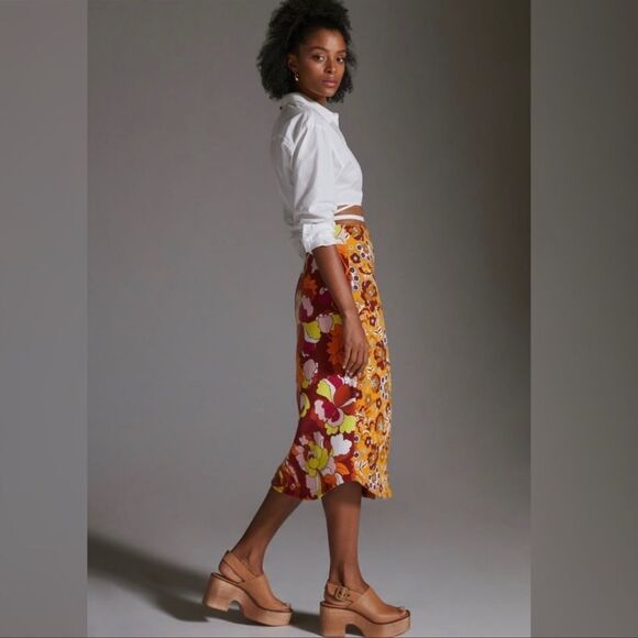 Anthropologie Maeve Button-Front Cutout Midi Skirt NEW Size Medium - Picture 2 of 7